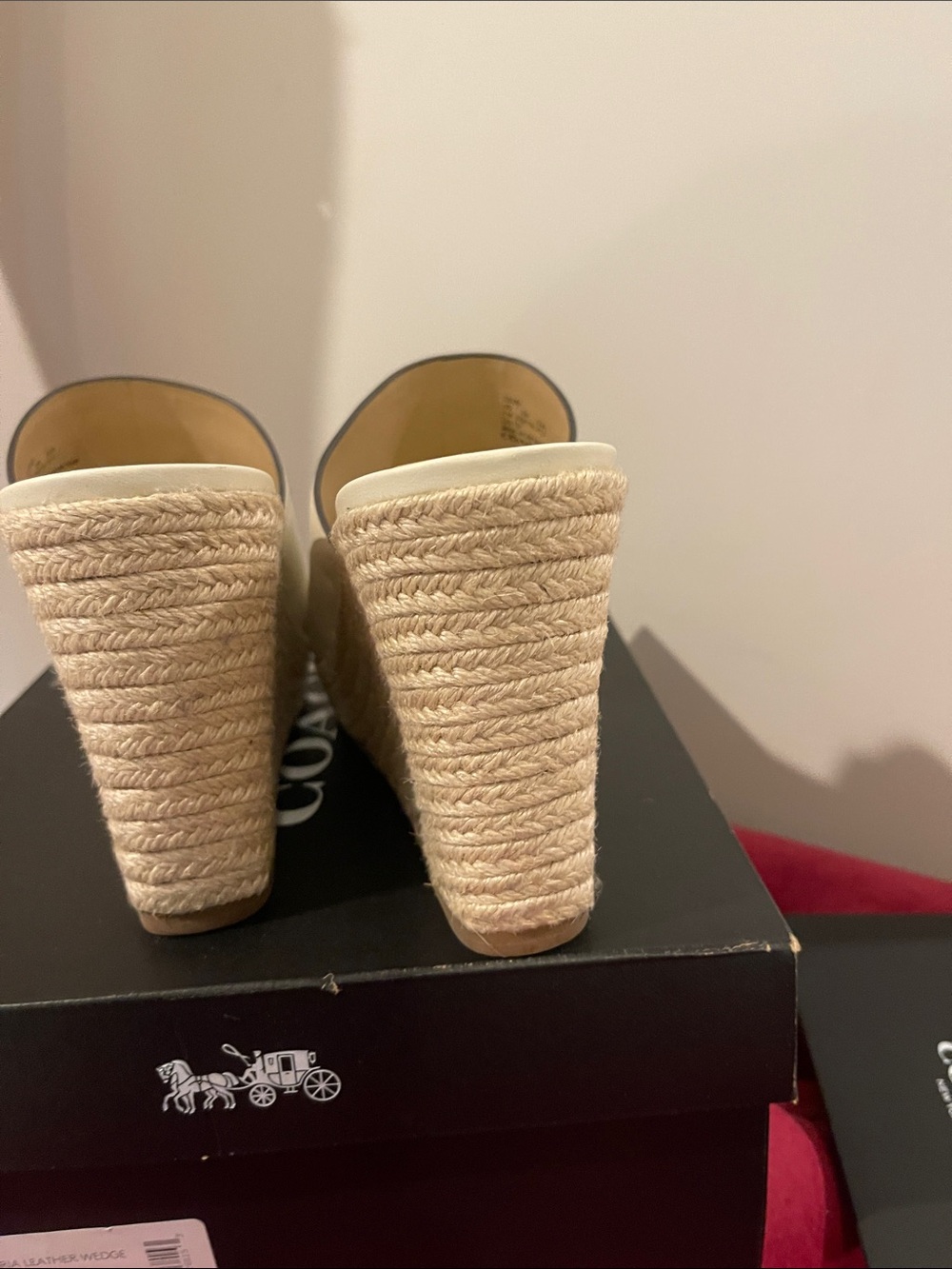 Coach Gloria Ivory Leather Espadrille Wedge Slide with Gold 'C' Accent - Picture 5 of 5